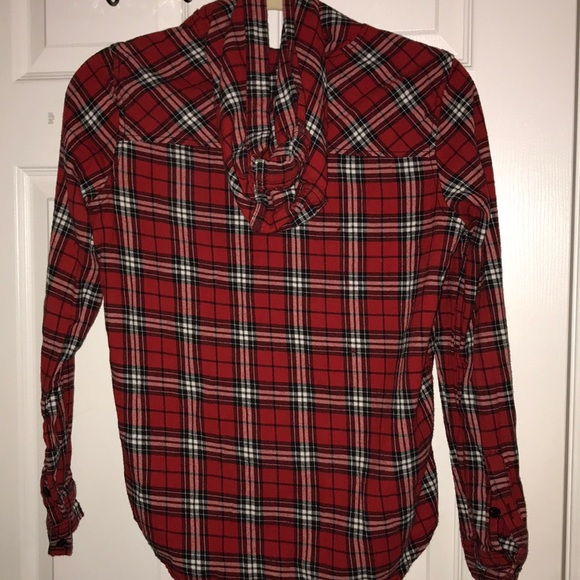 Red Plaid Shirt with Hood - Picture 2 of 4